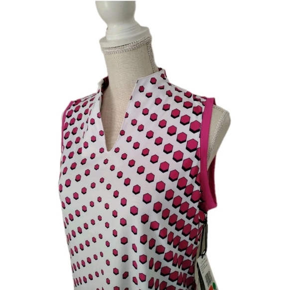 Tail White Label Sleeveless V-Neck Golf Top Geometric Pink White Size L NWT - Picture 2 of 6